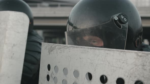 Riot Policeman with Shield at Protest