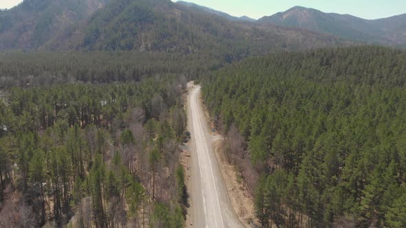 Aerial View of a Road in Summer Landscape