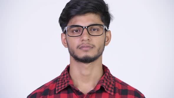Young Happy Bearded Indian Hipster Man Smiling