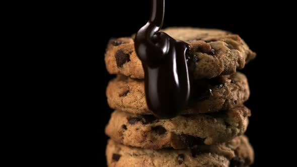 Chocolate sauce on cookie, Slow Motion
