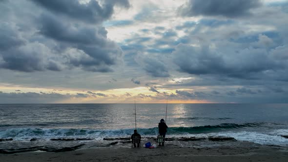 Fishing Near The Shore Sea Aerial View 4 K