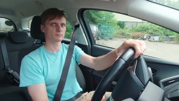 Confused Man Driving Slow Motion