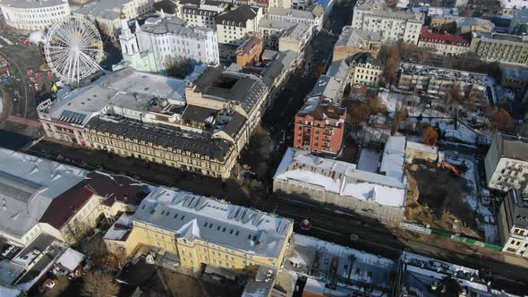 Bird's Eye View of the City Covered with Snow