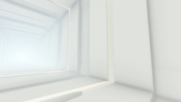 Long Futuristic White Corridor With Walls And Bright Light