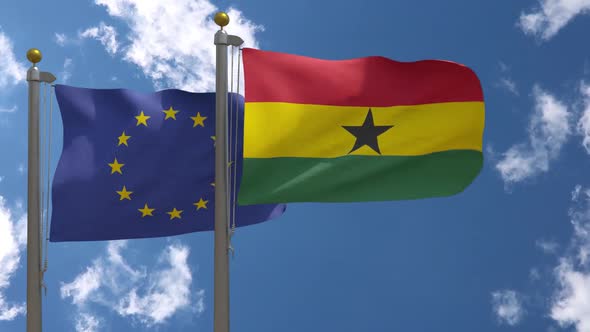 European Union Flag Vs Ghana Flag On Flagpole
