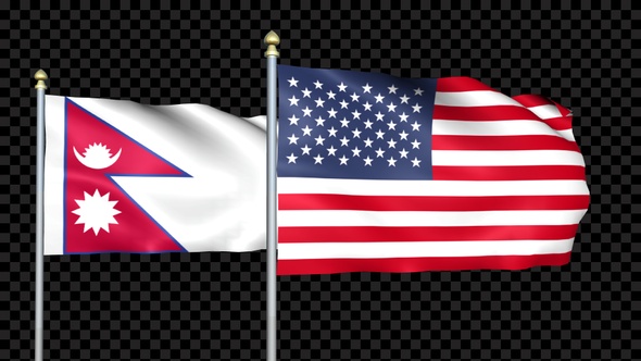 Nepal And United States Two Countries Flags Waving