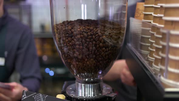 Coffee Machine Storage Filled with Roasted Coffee Beans