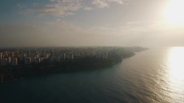 An Aerial View of Evening Antalya on the Coast of Mediterranean Sea