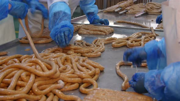Production Of Sausages In A Meat Processing Factory