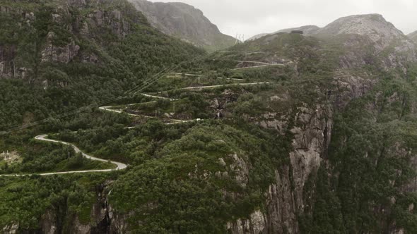 Drone Flight Over Winding Road On Mountain