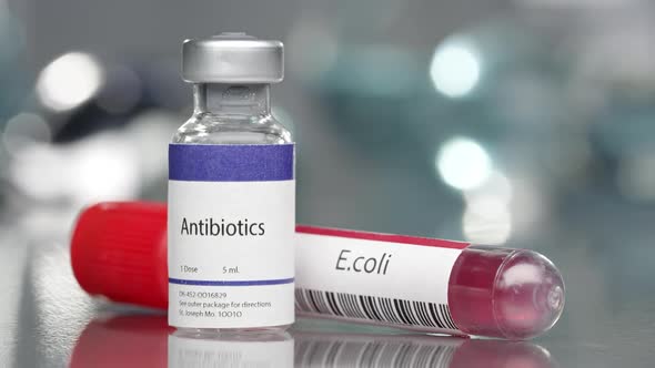 Antibiotics and e.coli antibodies in medical lab