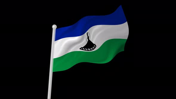 Lesotho Flag Flying Animated Black Background