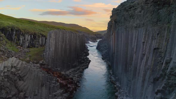 Flying Through the Studlagil Canyon in East Iceland