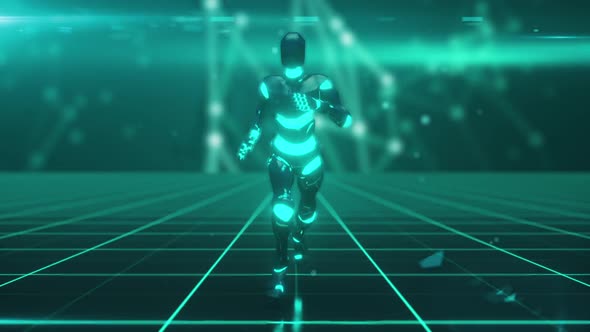 Running Futuristic Humanoid Robot