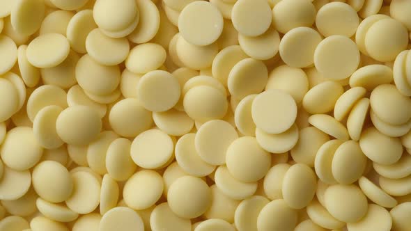 white chocolate chips top view. confectionery concept