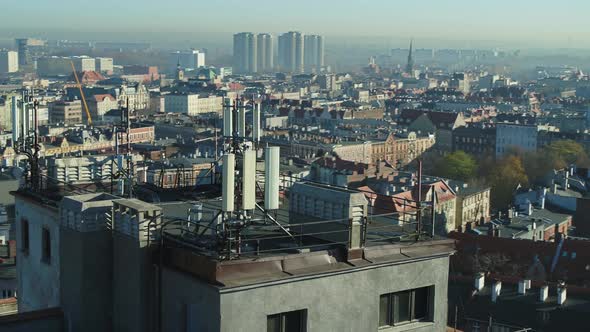 5G Network Transmitter On A Rooftop - City Centre 