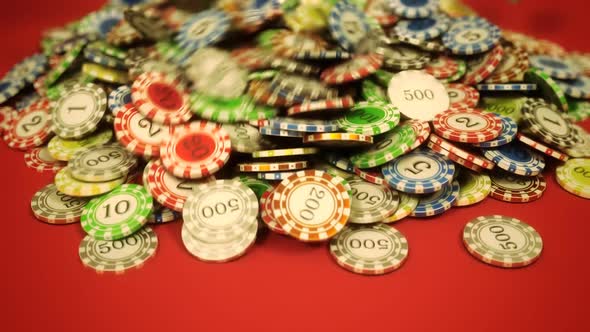 Casino tokens rain after the big win. Luck, risk and success in gambling. HD