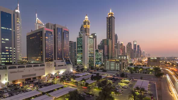 Downtown Dubai Towers Day to Night Timelapse