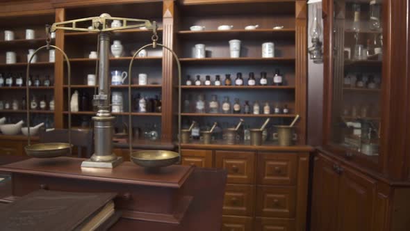 the interiors of the old pharmacy of the museum