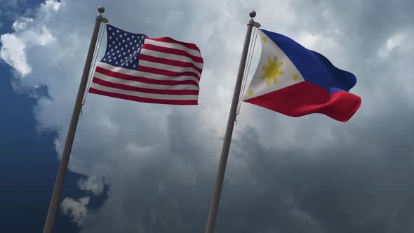 Waving Flags Of The United States And The Philippines 4K