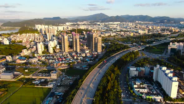 Korea Gyeongsangbuk Do Gumi City Sinpyeong Dong Highway Apartment Construction