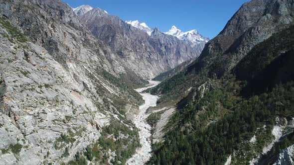 Gangotri village in the state of Uttarakhand in India seen from the sky