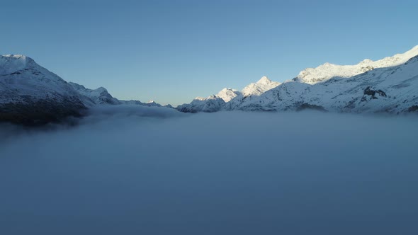 Aerial view of fog, Engadin, Canton of Graubunden, Switzerland