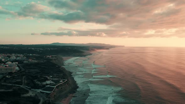 Aerial view of a beautiful city with the pinkish color