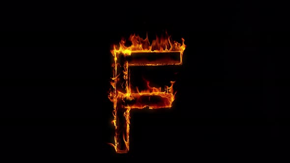 Super Slow Motion Shot of Burning Letter F Isolated on Black Background at 1000 Fps