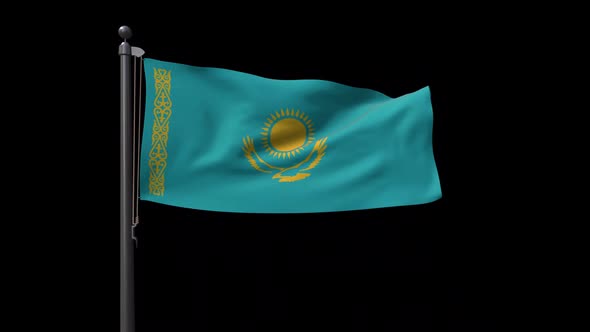 Kazakhstan Flag On Flagpole With Alpha Channel