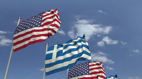 Many Flags of Greece and the USA alt