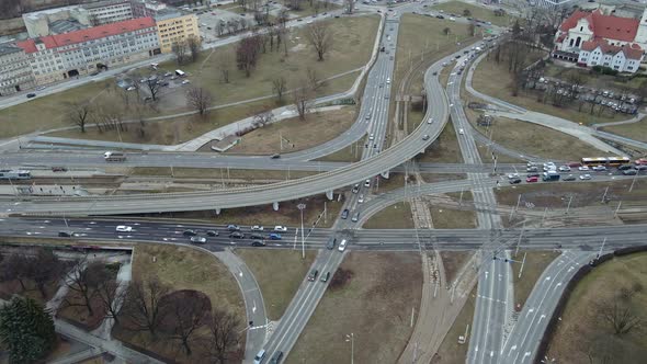 Aerial View of Road Junction in City