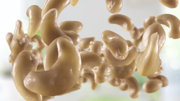 Flying of Cashews in Kitchen Background