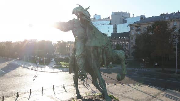 Kyiv, Ukraine: Monument To Bogdan Khmelnitsky in the Morning at Dawn. Aerial View.