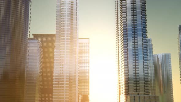 Business Skyscrapers at Sunset