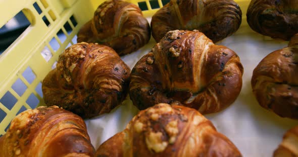 Baked Croissant Arranged in A Basket 4k