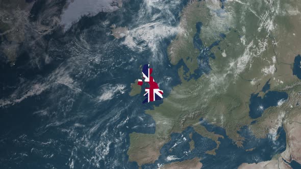 4K Globe Map of UK with a flag (Highlighted)