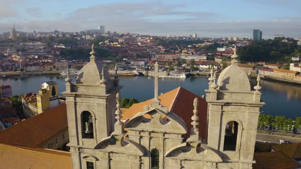 Porto in Portugal, aerial drone cityscape view 4k