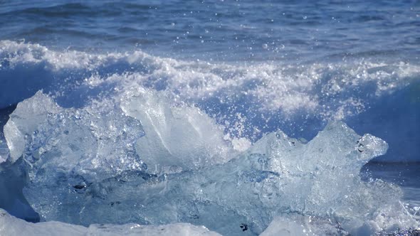 Ocean Waves Washed Icebergs. Global Warming Problem