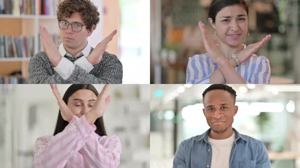 Collage of Different Races People Showing No Sign By Arm Gesture