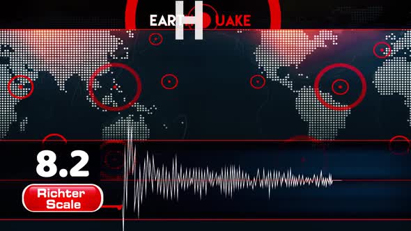 Earthquake With Wordmap And Richter Scale, Seismograph Loop