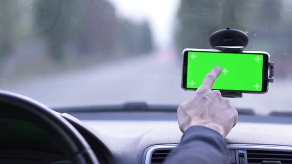 Phone on Car Dashboard Green Screen