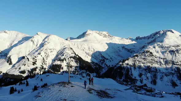 drone shot of Wösterspitze, Rüfikopf, Langer Zug in Lech, Vorarlberg, Austria