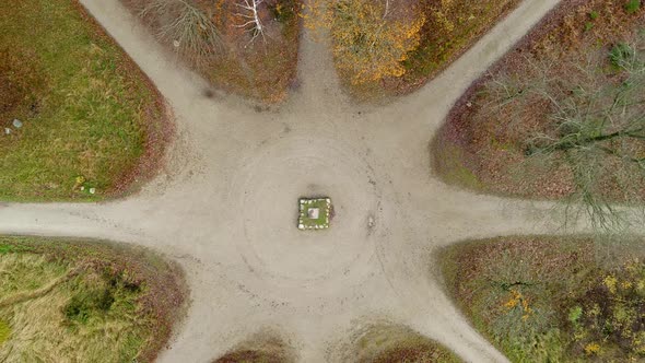 Zooming Out On Star Shaped Crossing In The Forest, Drone Stock Footage