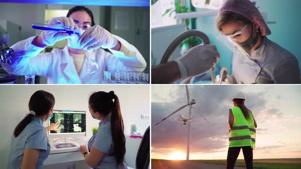 Collage Female Workers in Different Professions