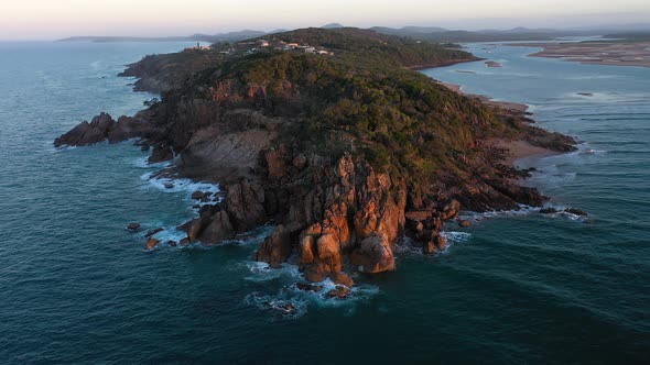 Queensland town of 1770 Seventeen Seventy and Bustard Bay dramatic dusk aerial, Australia