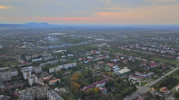 Drone Aerial View in the Residential Area on Uzhhorod City Zakarpattya