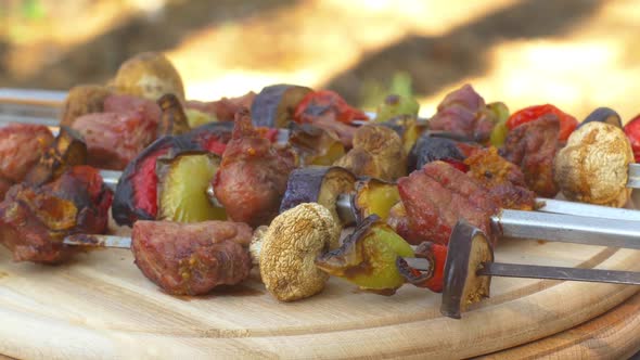 Gourmet, Juicy Barbecue on Ooden Chopping Board, Rotation