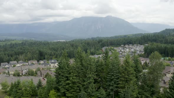 Rising Above Aerial Revealing Nature Landscape Of Mountains And Tree Lined Homes