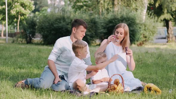 Happy Family Is on the Picnic in the Park